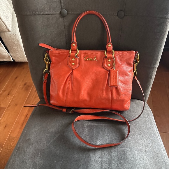 Coach Handbags - Coach Ashley Mini Coral Orange Vintage Leather Tote Crossbody Handbag